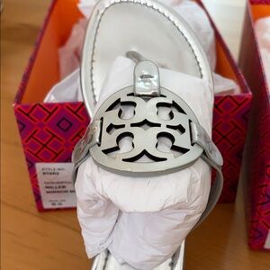 Tory Burch Metallic Silver Sandals
